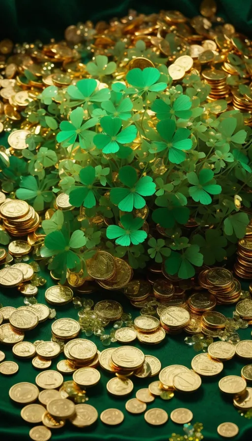 a pot of gold coins and a small tree