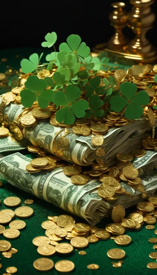 a pile of money with a shamrock on top of it