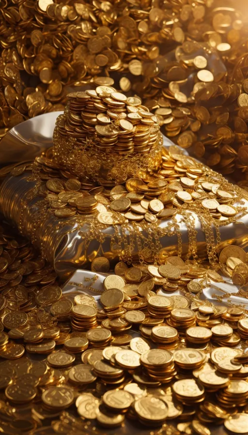 a pile of gold coins sitting on top of a table