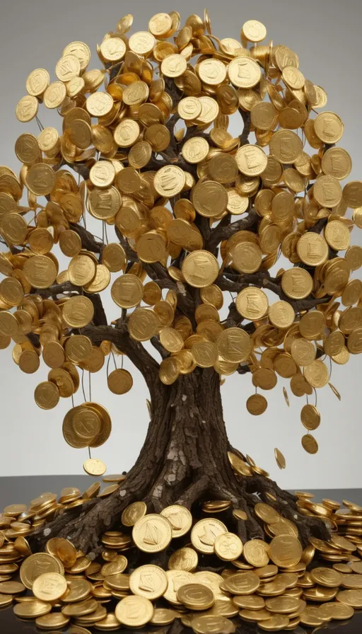 a tree made out of coins sitting on top of a table