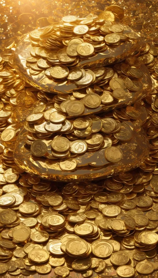 a pile of gold coins sitting on top of a table