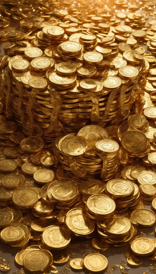 a pile of gold coins sitting on top of a table