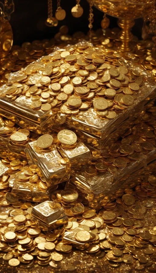 a pile of gold coins sitting on top of a table