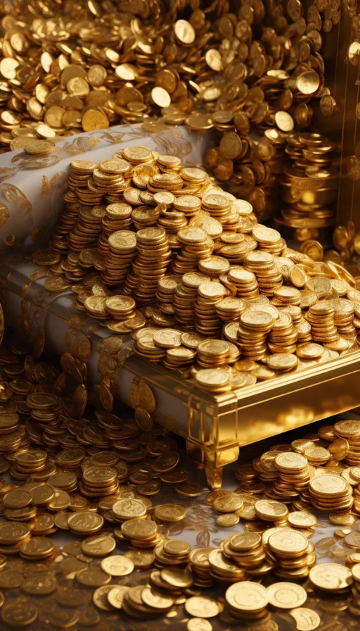 a pile of gold coins sitting on top of a table