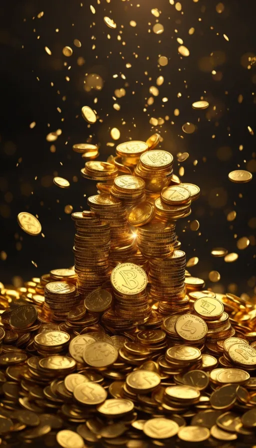 a pile of gold coins on a black background