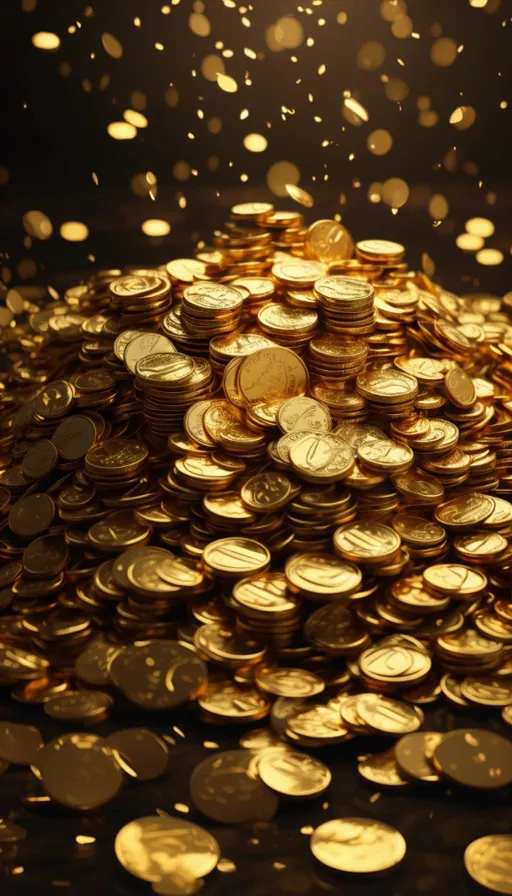 a pile of gold coins on a black background