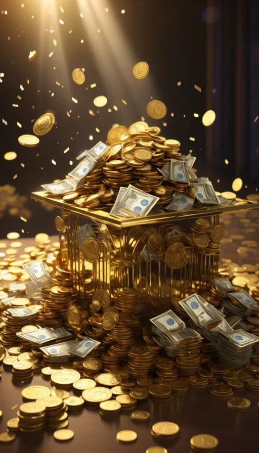 a pile of gold coins and a basket of money