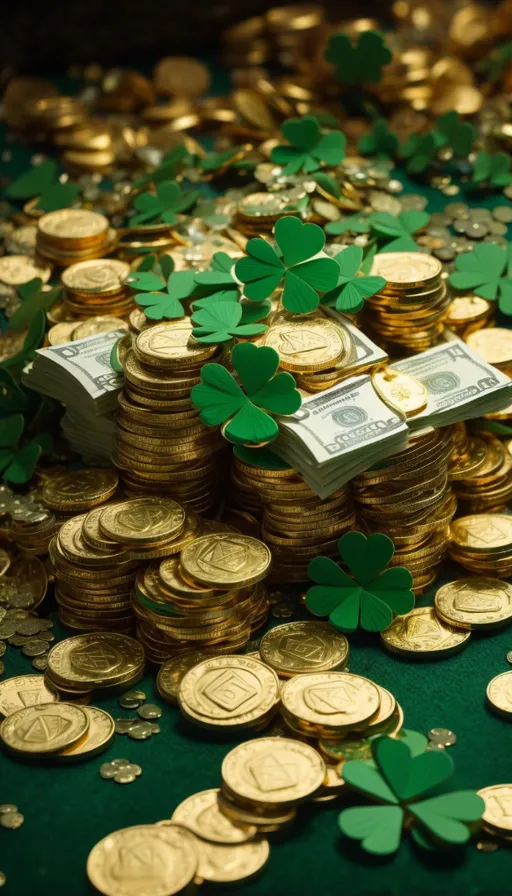 a pile of money sitting on top of a green table