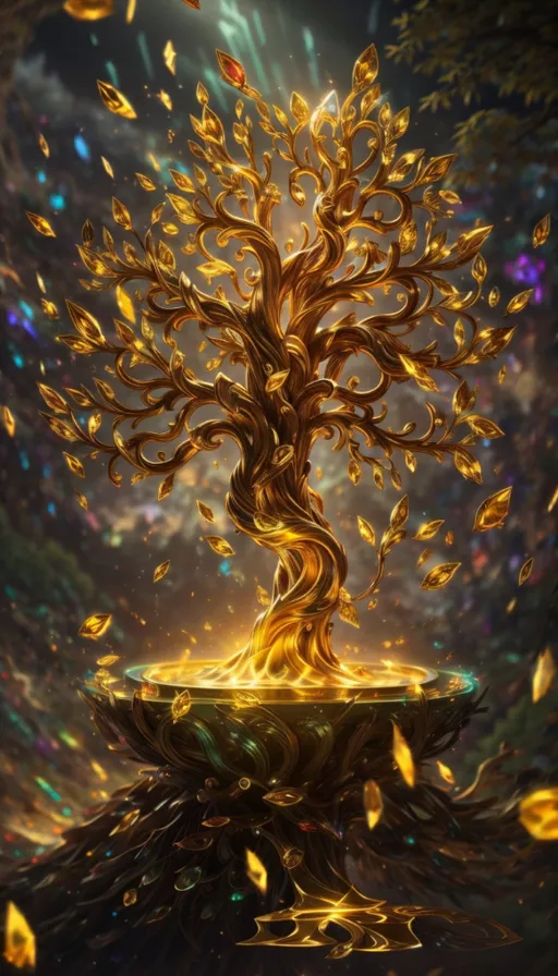 a golden tree on top of a bowl