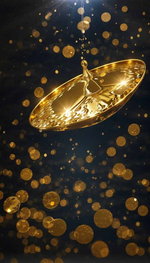 a golden object floating in the air over water