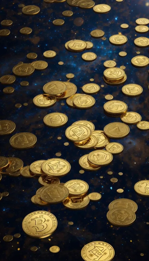 a table topped with lots of gold coins