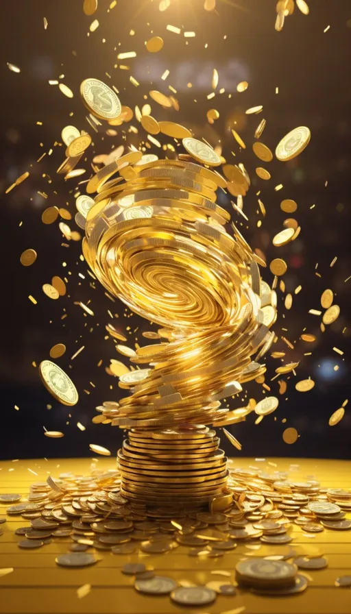 a stack of coins with a golden spiral coming out of it