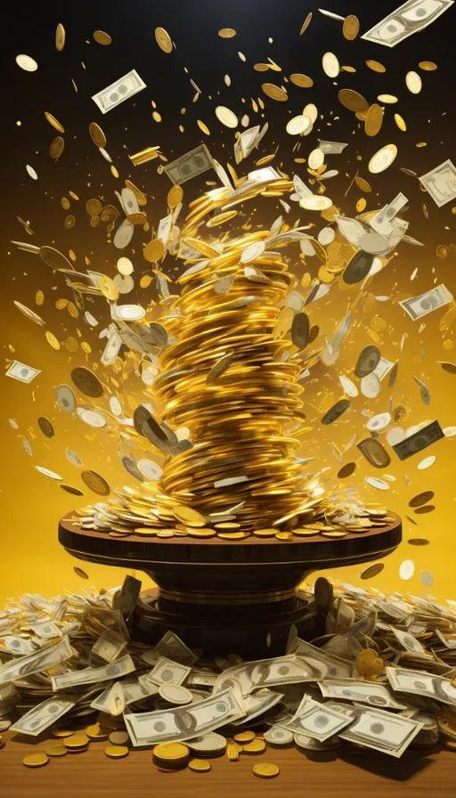 a pile of money falling from a plate