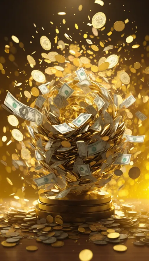 a pile of money flying out of a vase