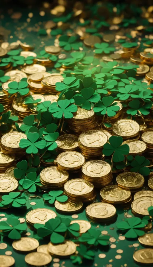 a pile of gold coins with shamrocks on them