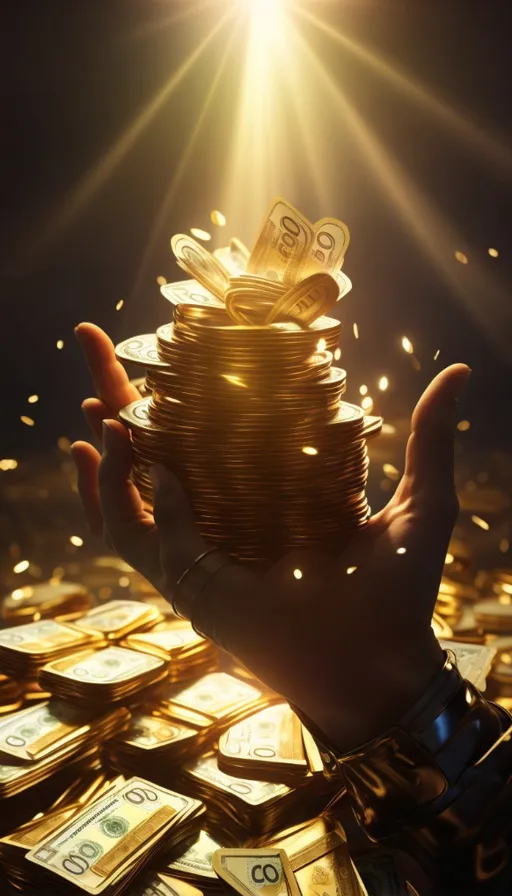 a hand holding a stack of gold coins