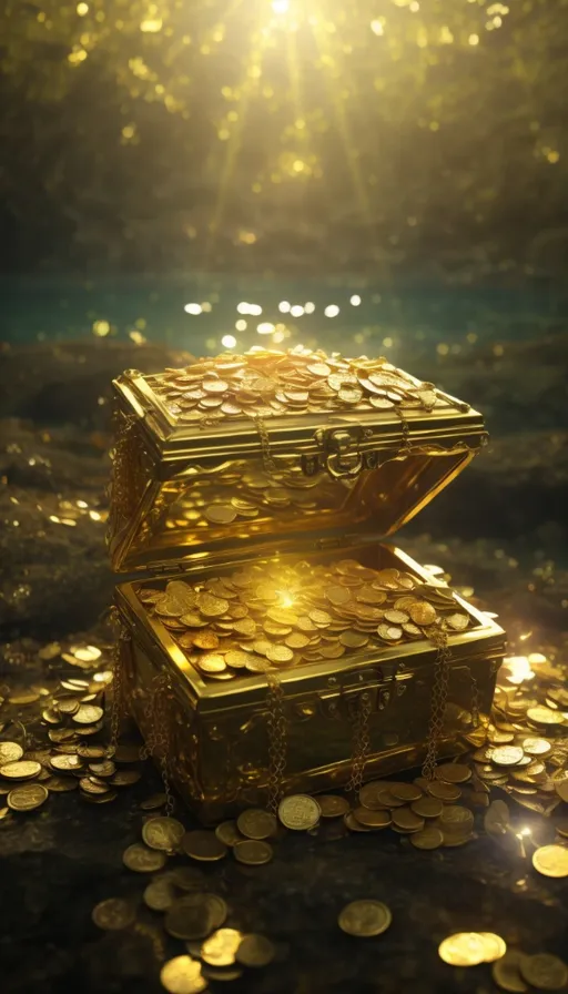 two gold chests sitting on top of a pile of coins