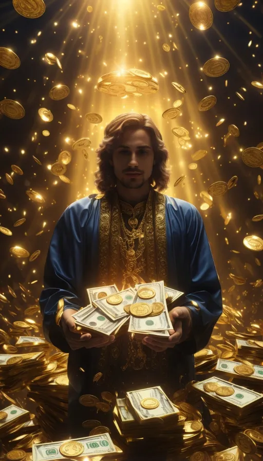 a man holding a bunch of money in his hands