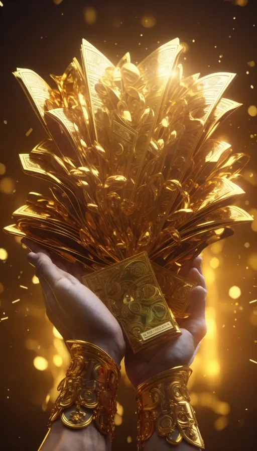 a person holding a golden object in their hands