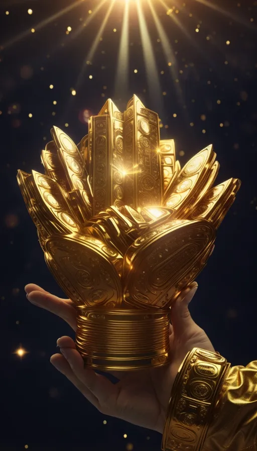 a person holding a golden object in their hand