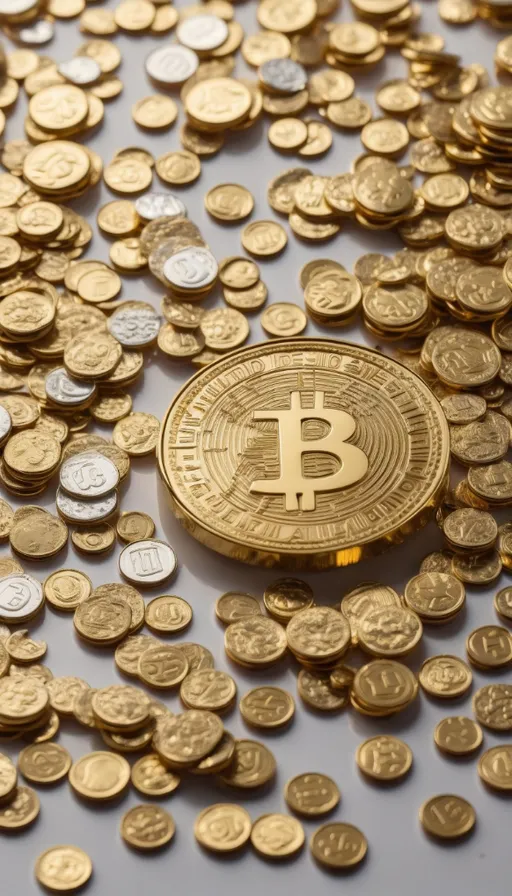 a bitcoin surrounded by gold coins