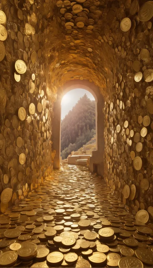 a tunnel that has a bunch of coins in it