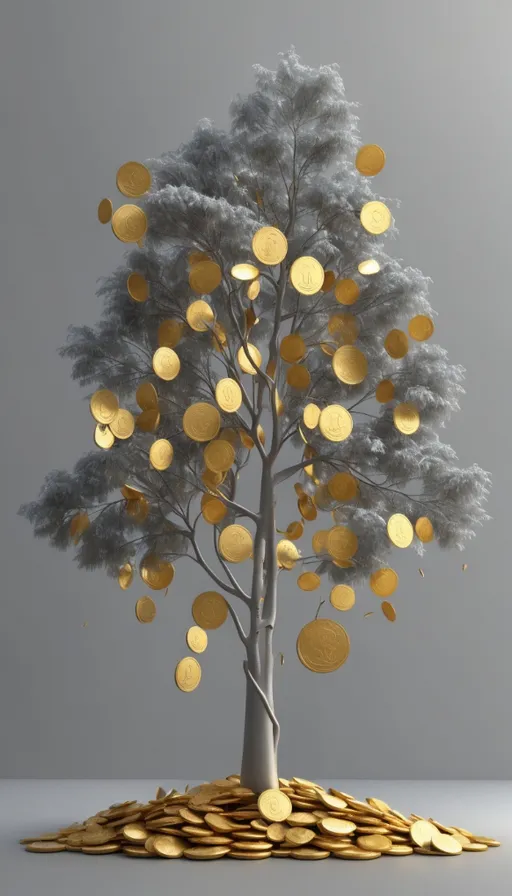 a tree with gold coins growing out of it