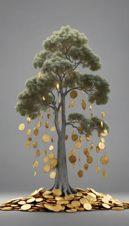 a tree with gold coins growing from it