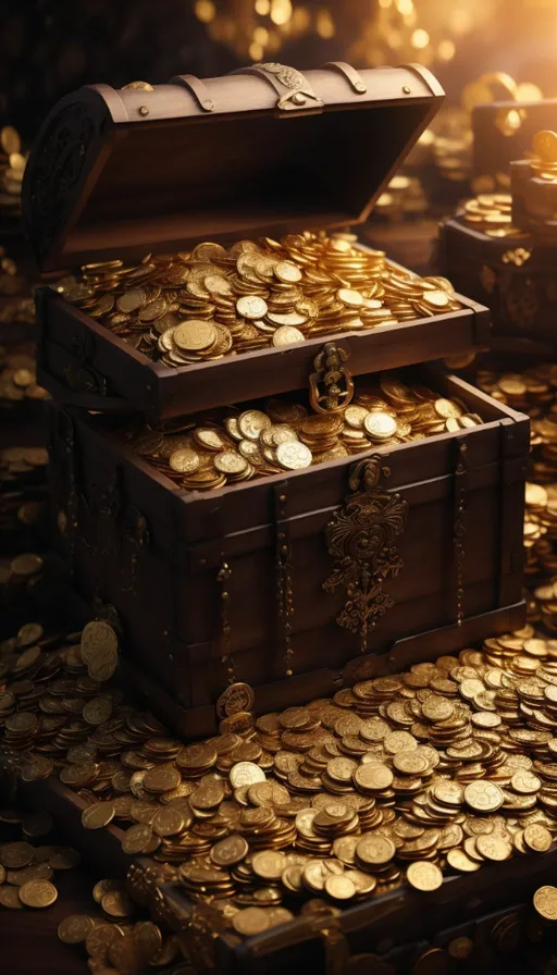 a pile of gold coins sitting on top of a table