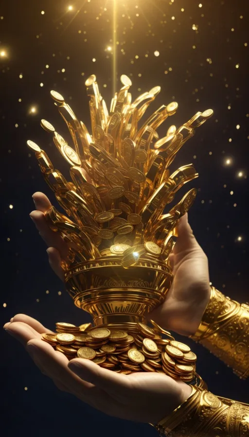 a person holding a golden object in their hands