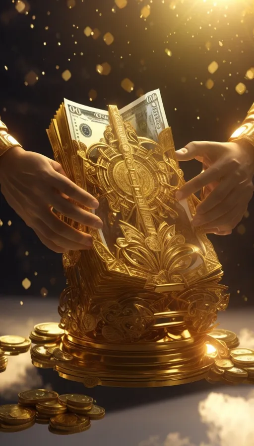 a person putting money into a golden pot