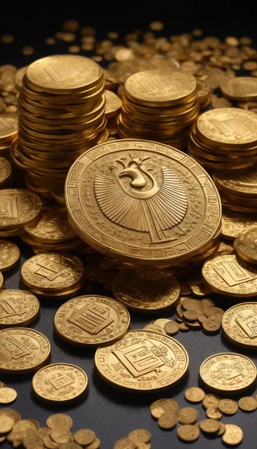 a pile of gold coins sitting on top of a table