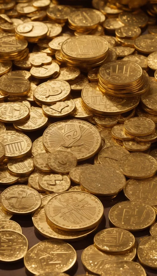 a pile of gold coins sitting on top of a table