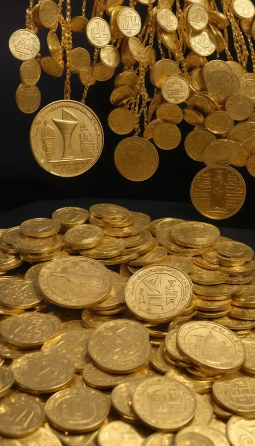 a pile of gold coins sitting on top of a table