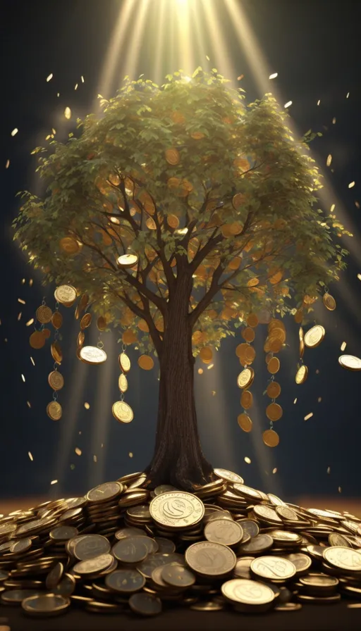 a tree on top of a pile of coins