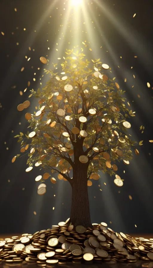 a tree on top of a pile of coins