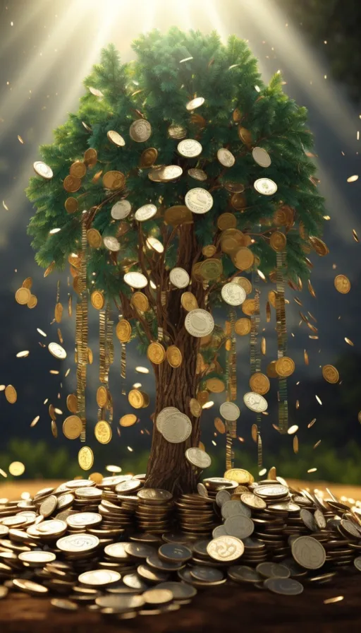 a tree on top of a pile of coins