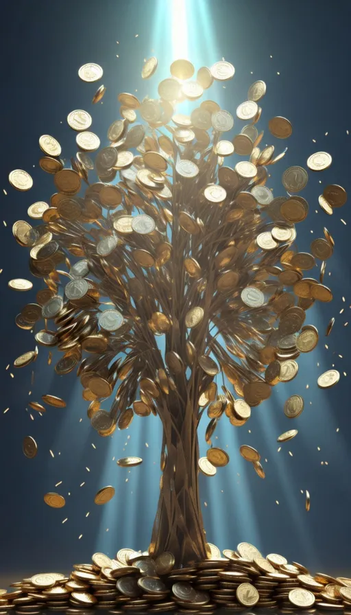 a tree with coins growing out of it