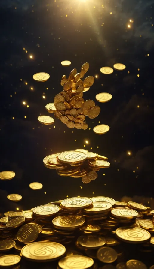 a pile of gold coins floating in the air