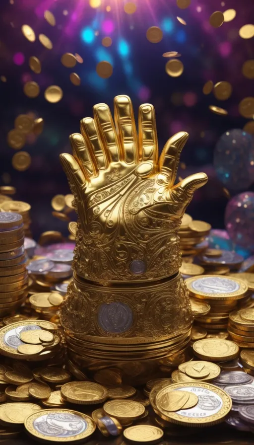 a gold crown sitting on top of a pile of coins