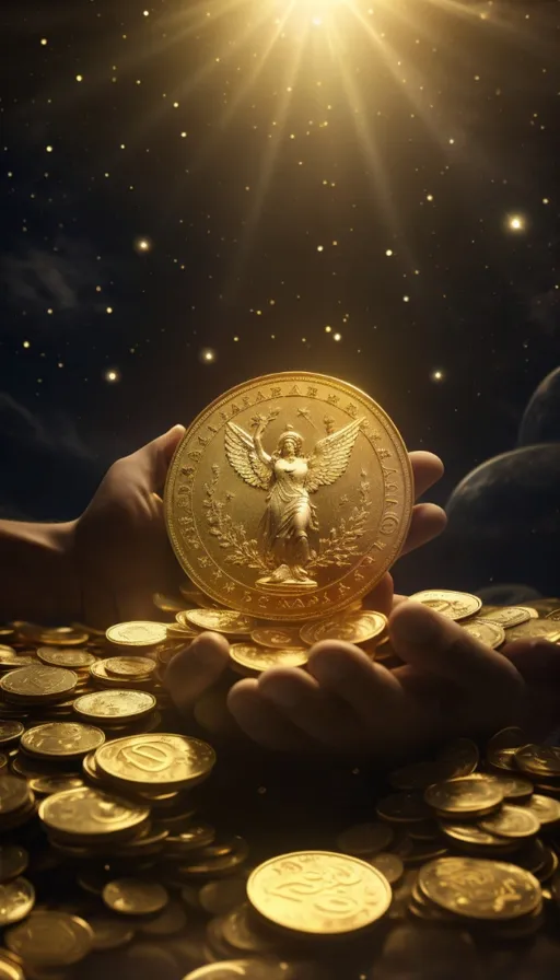 a person holding a gold coin in their hands