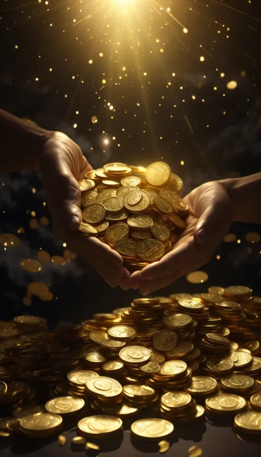 two hands holding a pile of gold coins