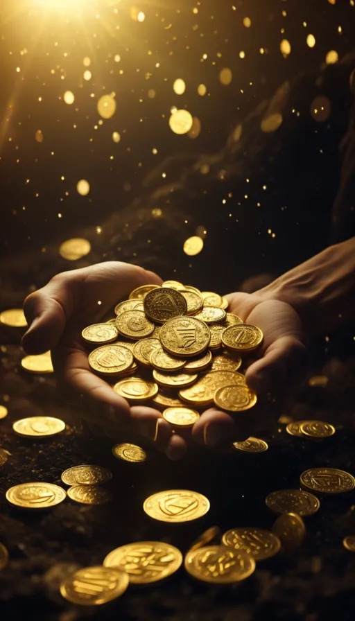 a person holding a handful of gold coins