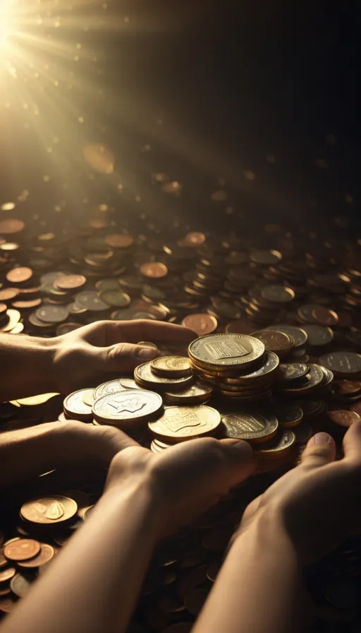 a group of hands holding a pile of coins