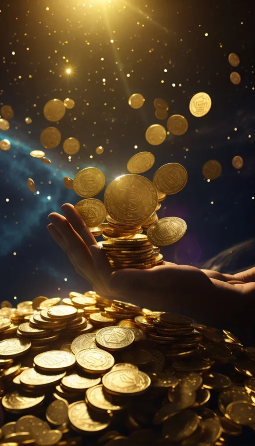 a hand reaching for a pile of gold coins