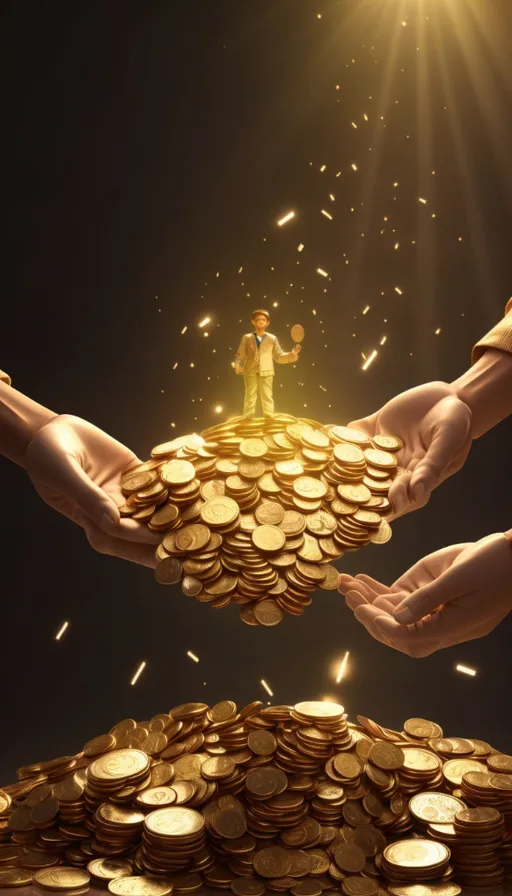 two hands holding a pile of gold coins