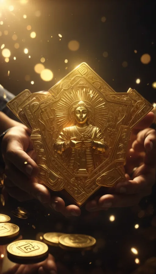 a person holding a golden object in their hands