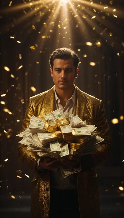 a man holding a bunch of money in his hands