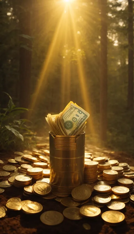 a stack of money sitting on top of a pile of gold coins