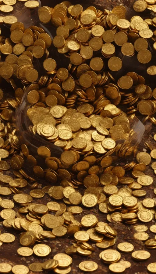 a pile of gold coins sitting on top of a table